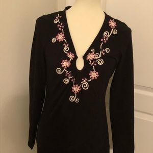 Inc. Long Sleeve Embroidered Black Shirt (sz M)